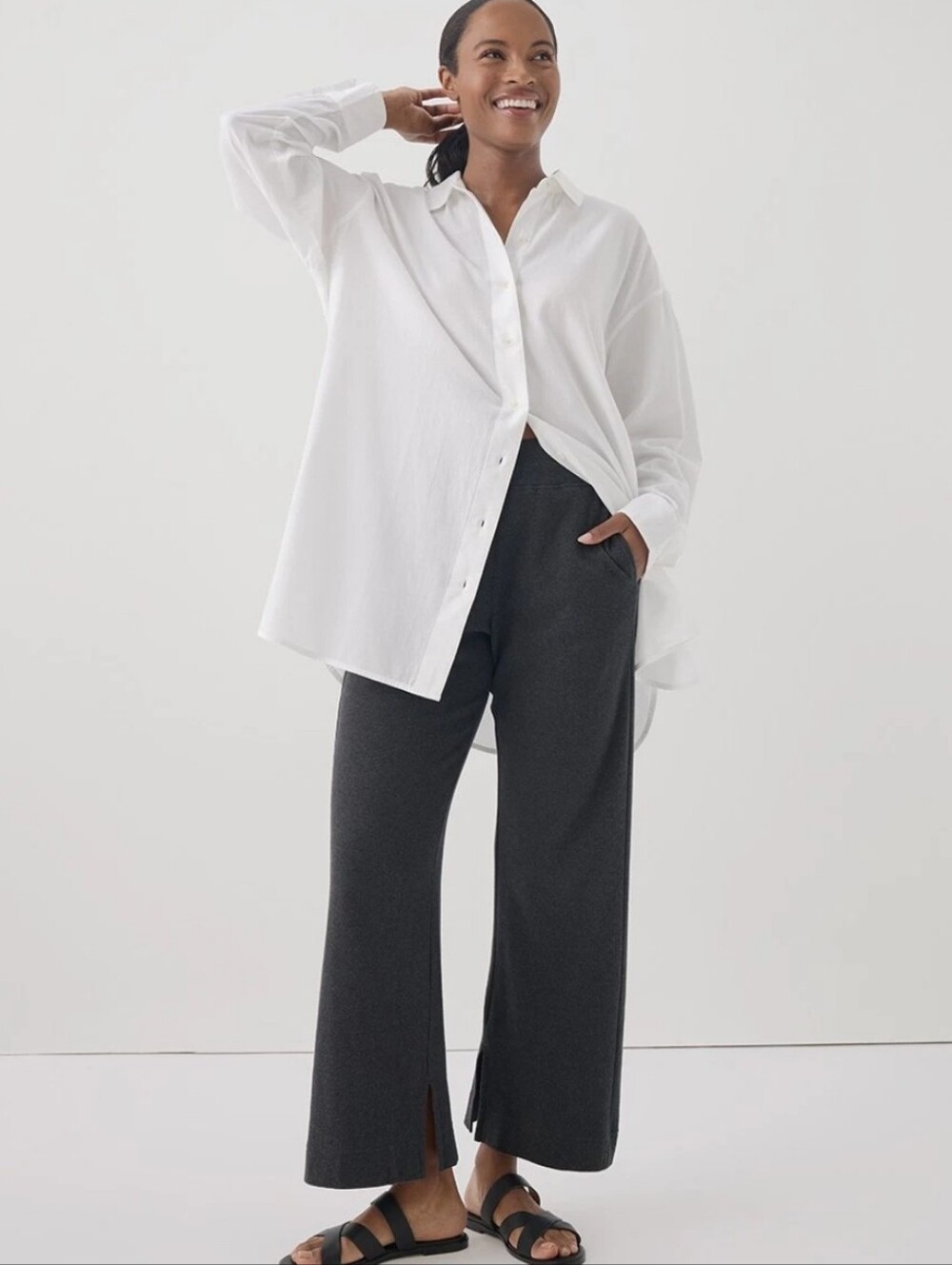 PACT Women's Airplane Wide Leg Pant Charcoal Heather Large 29" Inseam